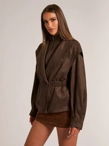 SHEIN BAE Women's Solid Color Casual Versatile Everyday Long Sleeve Jacket - Brown - View 3