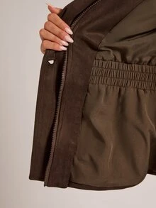 SHEIN BAE Women's Solid Color Casual Versatile Everyday Long Sleeve Jacket - Brown - View 7