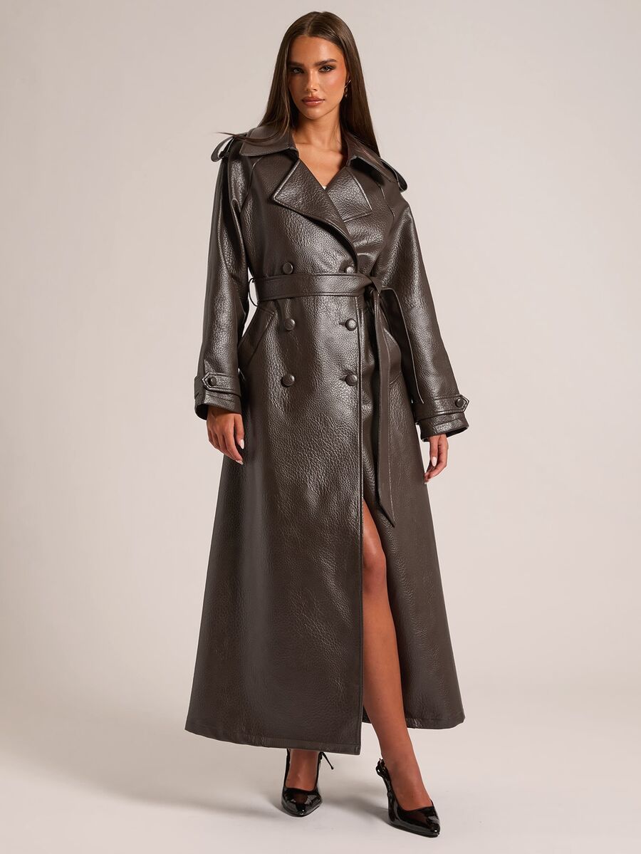 SHEIN BAE Women's Elegant Button Long Sleeve PU Material Jacket - Green - View 1
