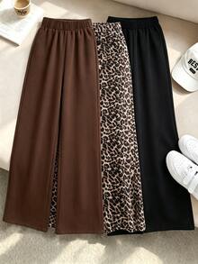 1 Pc Random Girls' Straight Leg Sweatpants In Black, Dark Brown, Brown, Leopard Print Pattern Printe - Multicolor - View 2