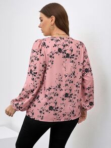 SHEIN Clasi Plus Size Elegant Floral Print Blouse Fall - Pink - View 2