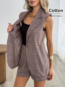 Easowa 女款休閒優雅襯衫短褲兩件套，適合通勤、晚餐、辦公室，時尚商務風 - 彩色 - 查看 9