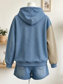 Lalippa 女款休閒貓咪與花卉圖案數位印花雙層連帽衛衣 - 彩色 - 查看 2