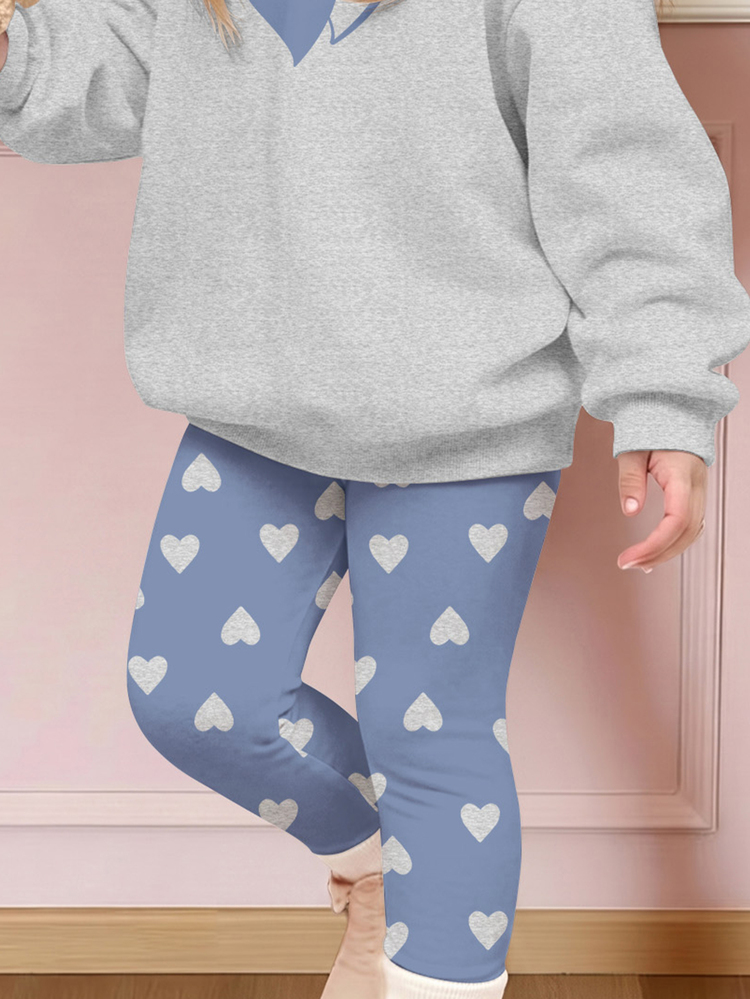 Young Girls Grey & Haze Blue, Young Girl Casual Crew Neck Long Sleeve Sweatshirt & Leggings 2-Piece Set Suitable For Autumn/Winter - Multicolor - View 5