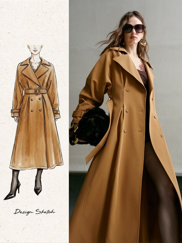 MOTF PREMIUM WOMEN'S DOUBLE BREASTED WAIST-CINCHING LONG TRENCH COAT, AUTUMN/WINTER