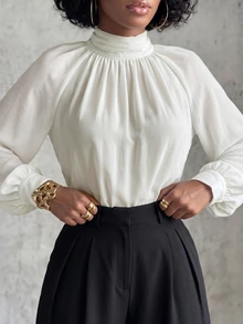 Eryvara Blus Lengan Panjang Wanita Model Baru Musim Semi/Gugur dengan Pita Elegan, Serbaguna untuk Bepergian, Bisnis, Pesta, dan Belanja - Putih - View 6
