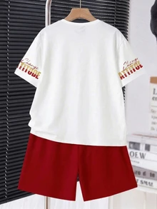 Toddler Boys' Minimalist Print Round Neck Short Sleeve T-Shirt And Shorts Set - Multicolor - View 2