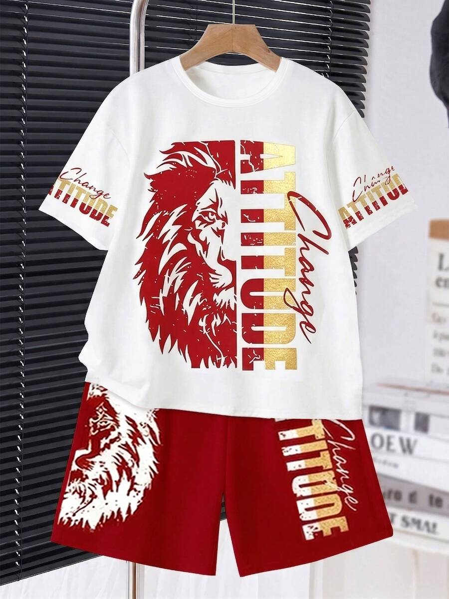 Toddler Boys' Minimalist Print Round Neck Short Sleeve T-Shirt And Shorts Set - Multicolor - View 1