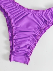 Swim Vcay Summer Beach Frill Trim Bandeau Bikini Set - Purple - View 6