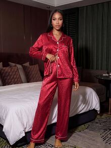 SHEIN 女士豹纹睡衣套装，秋冬服装 - 彩色 - 查看 5