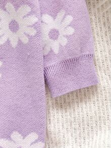 SHEIN Baby Girls Newborn Round Neck Long Sleeve Autumn Romper, Floral Pattern, Cute Full Body Print, Suitable For Various Occasions - Mauve Purple - View 4