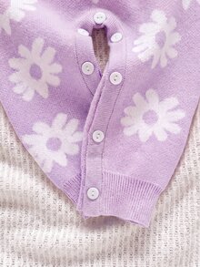 SHEIN Baby Girls Newborn Round Neck Long Sleeve Autumn Romper, Floral Pattern, Cute Full Body Print, Suitable For Various Occasions - Mauve Purple - View 5