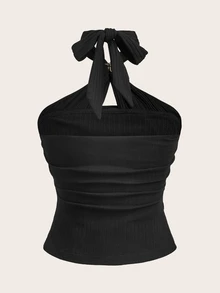 Travachic Women's 92% Cotton Summer Casual Sexy Solid Color Backless Halter Top Night Out Date Night Black - Black - View 2