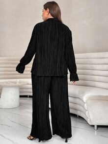 Shapeblank Plus Flounce Sleeve Shirt & Wide Leg Pants Fall - Black - View 7