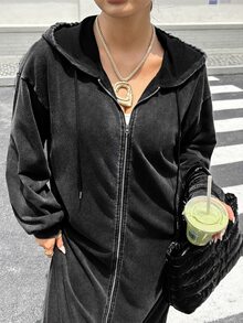 Muchica 大尺碼女款長袖拉鍊連帽休閒外套 秋季 - 深灰色 - 查看 3
