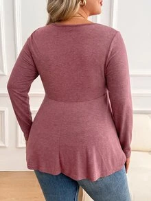 Plussiva Plus Size Maternity Solid Color Versatile Ruched Tie Long Sleeve Top Autumn Work Evening Party Fall Basic Cute Chic Going Out - Dusty Pink - View 3