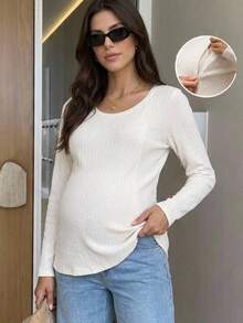 MaterniWear Maternity Casual Versatile Solid Color Nursing Top Nursery Breast Feeding Autumn - Apricot - View 3