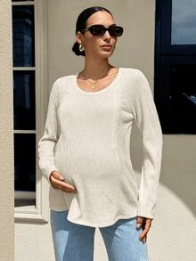 MaterniWear Maternity Casual Versatile Solid Color Nursing Top Nursery Breast Feeding Autumn - Apricot - View 9