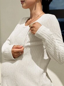 MaterniWear Maternity Casual Versatile Solid Color Nursing Top Nursery Breast Feeding Autumn - Apricot - View 5