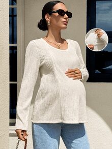 MaterniWear Maternity Casual Versatile Solid Color Nursing Top Nursery Breast Feeding Autumn - Apricot - View 8