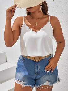 SHEIN Frenchy 大碼貝殼邊吊帶上衣 - 白色 - 查看 7