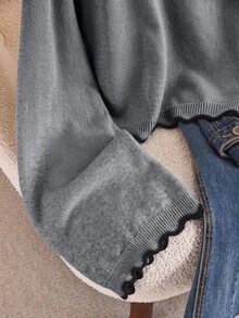 CosyJoli Plus Size Knight Embroidered Curved Hem Pullover Sweater Date Night Formal Gray Autumn Cute Kawaii Elegant Winter - Multicolor - View 6
