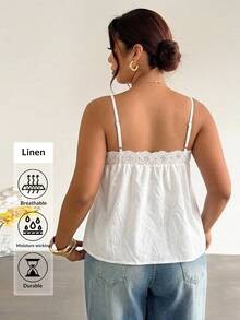 Firerie Elegant Vacation Style Embroidered Lace Trim White Plus Size Camisole Top / Bohemian Casual Vacation - White - View 3