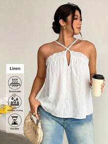 Firerie Elegant Vacation Style Embroidered Lace Trim White Plus Size Camisole Top / Bohemian Casual Vacation - White - View 6