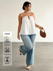 Firerie Elegant Vacation Style Embroidered Lace Trim White Plus Size Camisole Top / Bohemian Casual Vacation - White - View 2