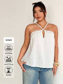 Firerie Elegant Vacation Style Embroidered Lace Trim White Plus Size Camisole Top / Bohemian Casual Vacation - White - View 4