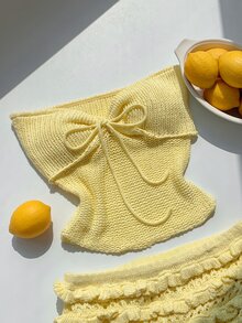 Comfortcana 女士度假休闲纯色抹胸针织衫 - 鵝黃色 - 查看 7