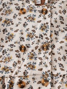 SHEIN Elladie kids 女童冬季外套，卡其色花卉圖案，保暖內裡，連帽，雙排扣，時尚夾克，適合日常休閒、學院風、田園風，秋冬款 - 卡其色 - 查看 11