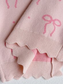 SHEIN 女童 2 件套針織套裝，圓領開襟衫搭配提花蝴蝶結設計，精緻厚實工藝 + 針織長褲，舒適柔軟粉色，甜美休閒優雅簡約風，適合秋冬旅行、出遊、派對、戶外日常穿著 - 粉色 - 查看 8