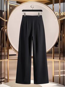 Modelyn Women's Long Pants, Spring/Summer/Autumn, Office Commute, Design-Driven, Fashionable, Versatile, Slimming, Elegant - Black - View 2