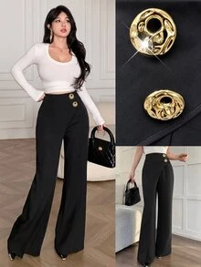 Modelyn Women's Long Pants, Spring/Summer/Autumn, Office Commute, Design-Driven, Fashionable, Versatile, Slimming, Elegant - Black - View 13