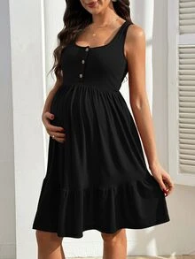 GentleRue Maternity 女款純色哺乳功能休閒日常穿著洋裝 - 黑色 - 查看 3