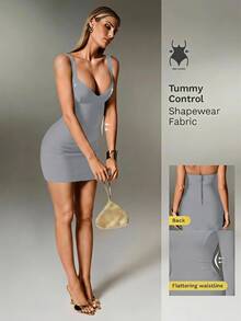 Nuvra Sexy Black Knit Spaghetti Strap Sleeveless Bodycon Mini Dress For Party And Holiday, Women's - Light Grey - View 1