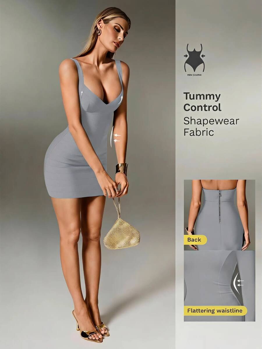 Nuvra Sexy Black Knit Spaghetti Strap Sleeveless Bodycon Mini Dress For Party And Holiday, Women's - Light Grey - View 1