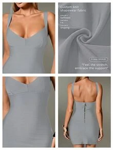 Nuvra Sexy Black Knit Spaghetti Strap Sleeveless Bodycon Mini Dress For Party And Holiday, Women's - Light Grey - View 4