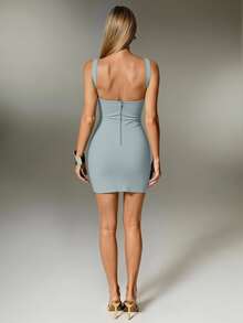 Nuvra Sexy Black Knit Spaghetti Strap Sleeveless Bodycon Mini Dress For Party And Holiday, Women's - Light Grey - View 2