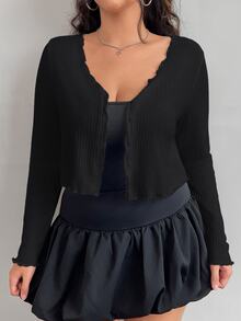 SHEIN EZwear Plus Size Women's Black Long Sleeve Single-Breasted Casual Baggy Smart T-Shirt Autumn Formal Vacation Going Out - Black - View 8