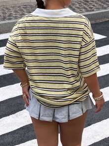 Muchica 大尺碼夏季休閒條紋短袖T恤 - 彩色 - 查看 2