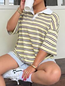 Muchica 大尺碼夏季休閒條紋短袖T恤 - 彩色 - 查看 3