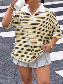 Muchica 大尺碼夏季休閒條紋短袖T恤 - 彩色 - 查看 4