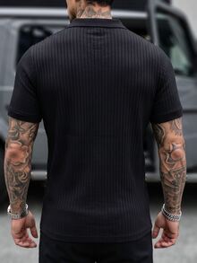 Manfinity CasualCool 男士純色短袖拉鍊門襟休閒 Polo 衫 - 黑色 - 查看 2