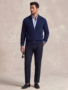 Lornavo Men's Autumn/Winter Casual Versatile Solid Color Cardigan Business Office Navy Blue - Royal Blue - View 6
