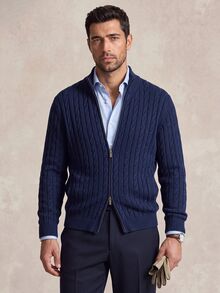 Lornavo Men's Autumn/Winter Casual Versatile Solid Color Cardigan Business Office Navy Blue - Royal Blue - View 1