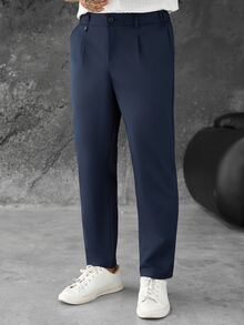 SLATEMANN Men's Solid Color Straight Leg Business Mature Suit Pants - Navy Blue - View 3