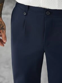SLATEMANN Men's Solid Color Straight Leg Business Mature Suit Pants - Navy Blue - View 6