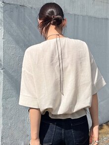 FRIFUL Kemeja Wanita Gaya Korea Baru untuk Awal Musim Panas/Musim Gugur, Warna Polos, dengan Resleting Logam dan Manset di Bagian Bawah. - Grey - View 2